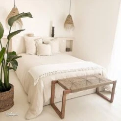 Banc En Bois D'acacia Et Laine Marietta -Chaise Écolier Métal Magasin b313 banc ambiance client 2