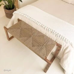 Banc En Bois D'acacia Et Laine Marietta -Chaise Écolier Métal Magasin b313 banc ambiance client 3