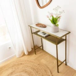 Console En Métal Doré Et Marbre Timéo