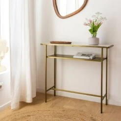 Console En Métal Doré Et Marbre Timéo -Chaise Écolier Métal Magasin b319 console ambiance face