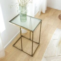 Bout De Canapé En Métal Doré Et Verre Léa