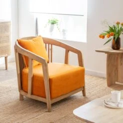 Fauteuil En Bois De Manguier Et Velours Térence