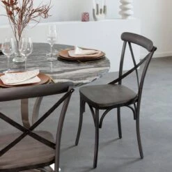 Chaise En Bois De Manguier Grise Wood (lot De 2) -Chaise Écolier Métal Magasin if528g chaise ambiance biais