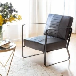 Fauteuil En Cuir Noir Et Métal Alberto