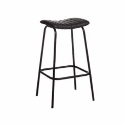 Tabouret De Bar En Cuir Noir Et Métal Alexandre (lot De 2)
