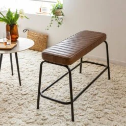 Banc En Cuir Marron Foncé Et Métal Noir Lucien