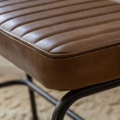 Banc En Cuir Marron Foncé Et Métal Noir Lucien -Chaise Écolier Métal Magasin ku62 banc zoom 3