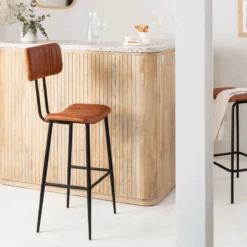 Tabouret De Bar En Cuir Marron Carl