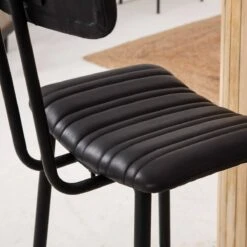 Tabouret De Bar En Cuir Noir Carl -Chaise Écolier Métal Magasin ku66 chaise zoom 1