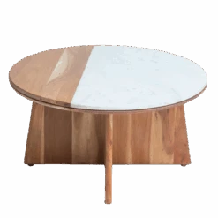 Table Basse Ronde En Bois D'acacia Et Marbre Homère