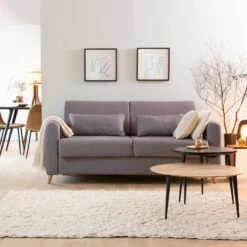 Canapé Convertible 3 Places En Tissu Gris Imola