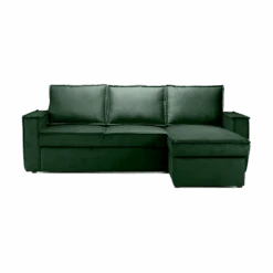 Devant 11 Canapé D'angle Droit Convertible 4 Places En Tissu Vert Paris