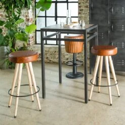 Tabouret De Bar En Cuir Marron Jocelin 13 Tabouret De Bar En Cuir Marron Jocelin -Chaise Écolier Métal Magasin product k u ku01 b tabouret ambiance