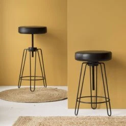 Tabouret Réglable En Cuir Noir Gaston -Chaise Écolier Métal Magasin product k u ku165 n tabouret ambiance 1