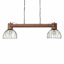 Suspension 2 Abat-jours En Bois Et Métal Marla