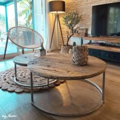 Table Basse Gigogne Ronde En Bois Recyclé Milla