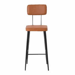 Tabouret De Bar En Cuir Marron Et Métal Noir Victor