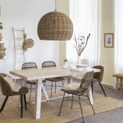 Table à Manger Avec Allonges En Bois De Manguier Blanchi Terra -Chaise Écolier Métal Magasin product r a ra40 table a manger ambiance