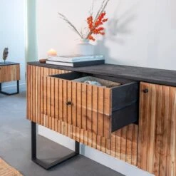 Buffet En Bois D'acacia Et Métal Pippa -Chaise Écolier Métal Magasin shr51 buffet zoom ouvert 1 1