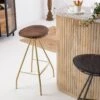 Tabouret De Bar En Cuir Marron Et Métal Lya -Chaise Écolier Métal Magasin su11 chaisehaute amb face