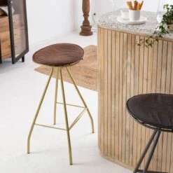 Tabouret De Bar En Cuir Marron Et Métal Lya