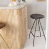 Tabouret De Bar En Cuir Gris Et Métal Lya -Chaise Écolier Métal Magasin su13 chaisehaute amb dessus