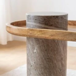 Bout De Canapé En Bois De Manguier Et Marbre Andréa -Chaise Écolier Métal Magasin su32 bout de canap zoom 3